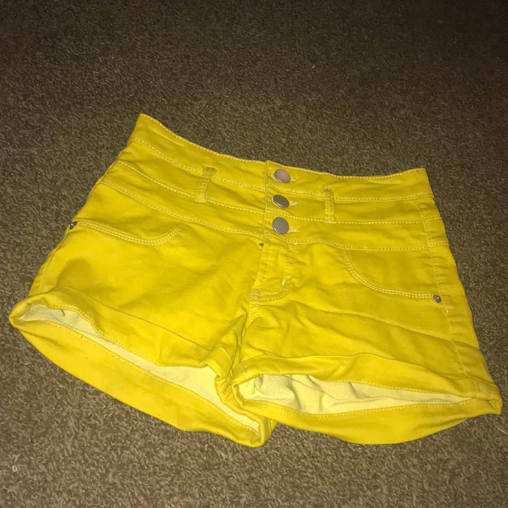 Yellow mid rise shorts